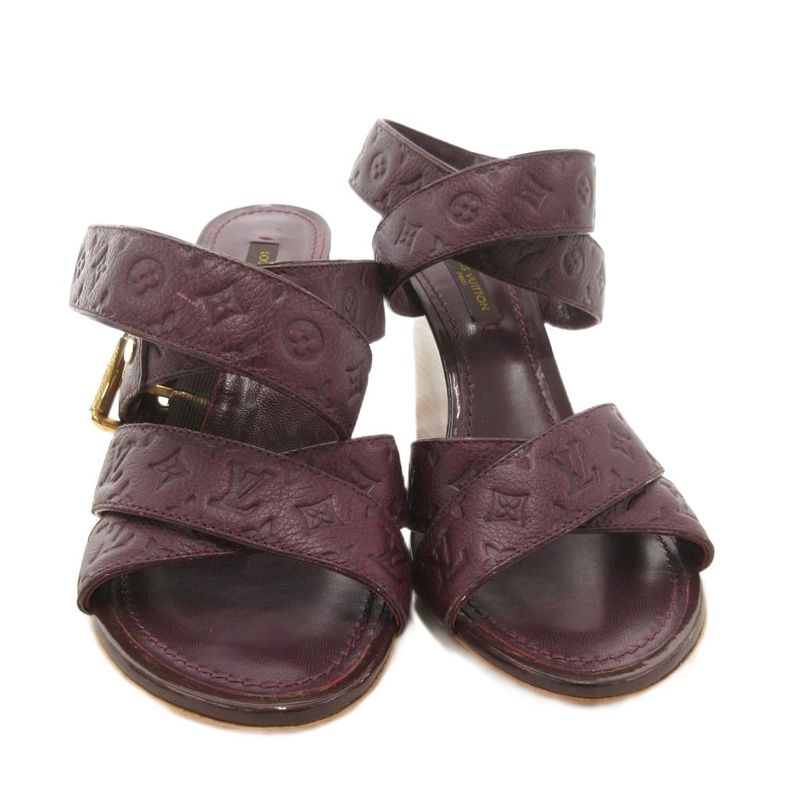Louis Vuitton Wedge Sole Sandals Monogram Leather 36.5 Purple