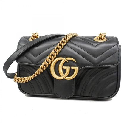 Gucci Shoulder Bag GG Marmont Leather Black Gold