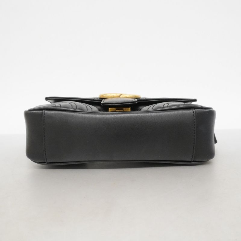 Gucci Shoulder Bag GG Marmont Leather Black Gold