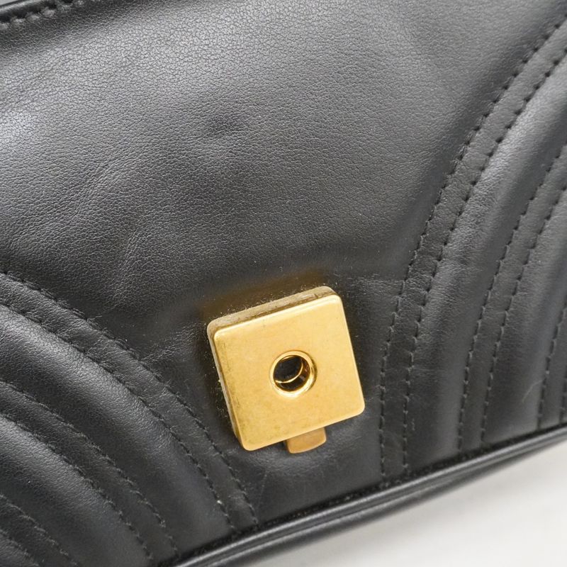 Gucci Shoulder Bag GG Marmont Leather Black Gold