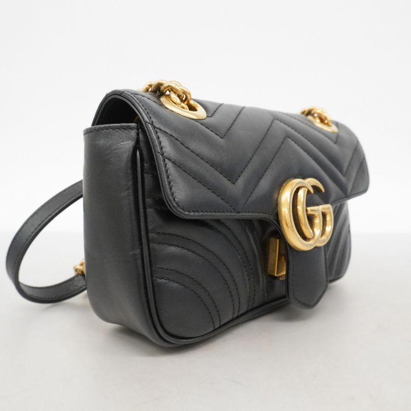 Gucci Shoulder Bag GG Marmont Leather Black Gold