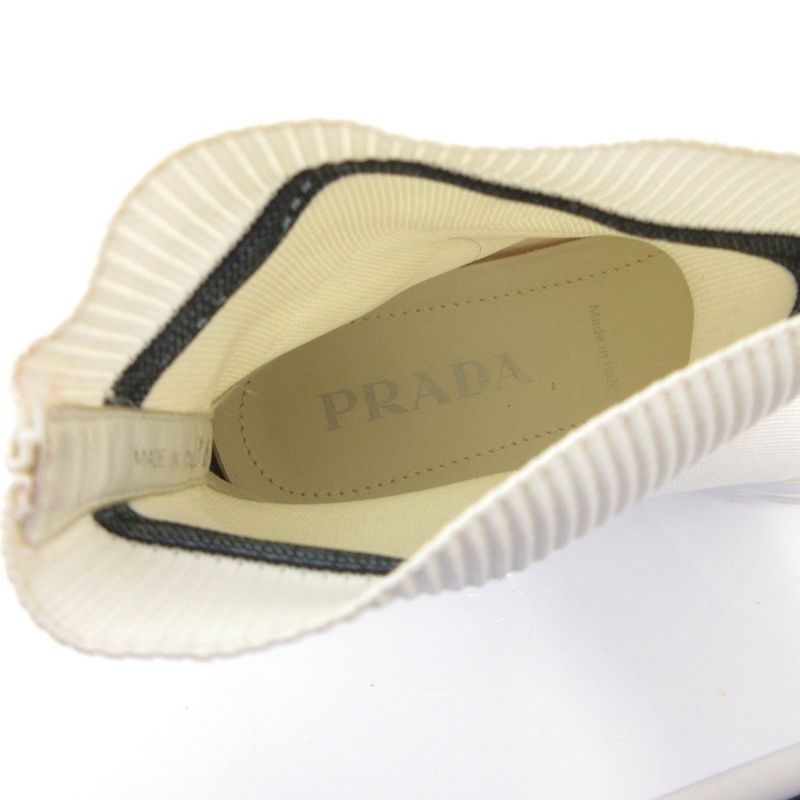 Prada Socks Sneakers Shoes High Cut Logo 36.5 White