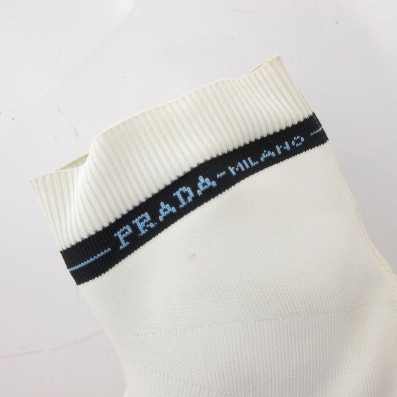 Prada Socks Sneakers Shoes High Cut Logo 36.5 White