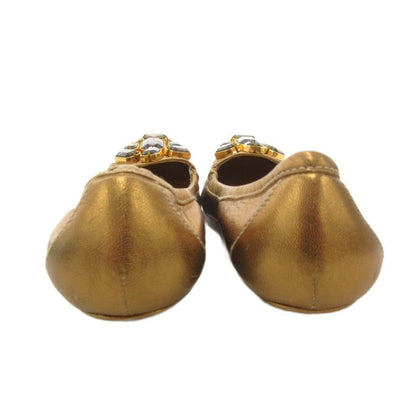 Prada Ballet Shoes Flat Visual Cut Stone 37 Gold Color Golden Golden Ff