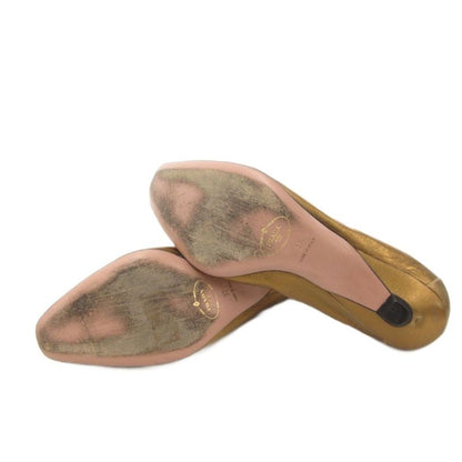 Prada Ballet Shoes Flat Visual Cut Stone 37 Gold Color Golden Golden Ff