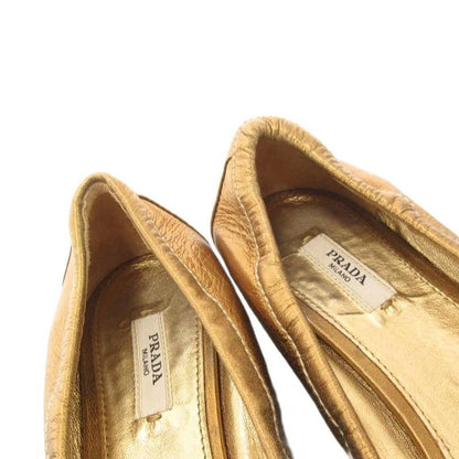 Prada Ballet Shoes Flat Visual Cut Stone 37 Gold Color Golden Golden Ff
