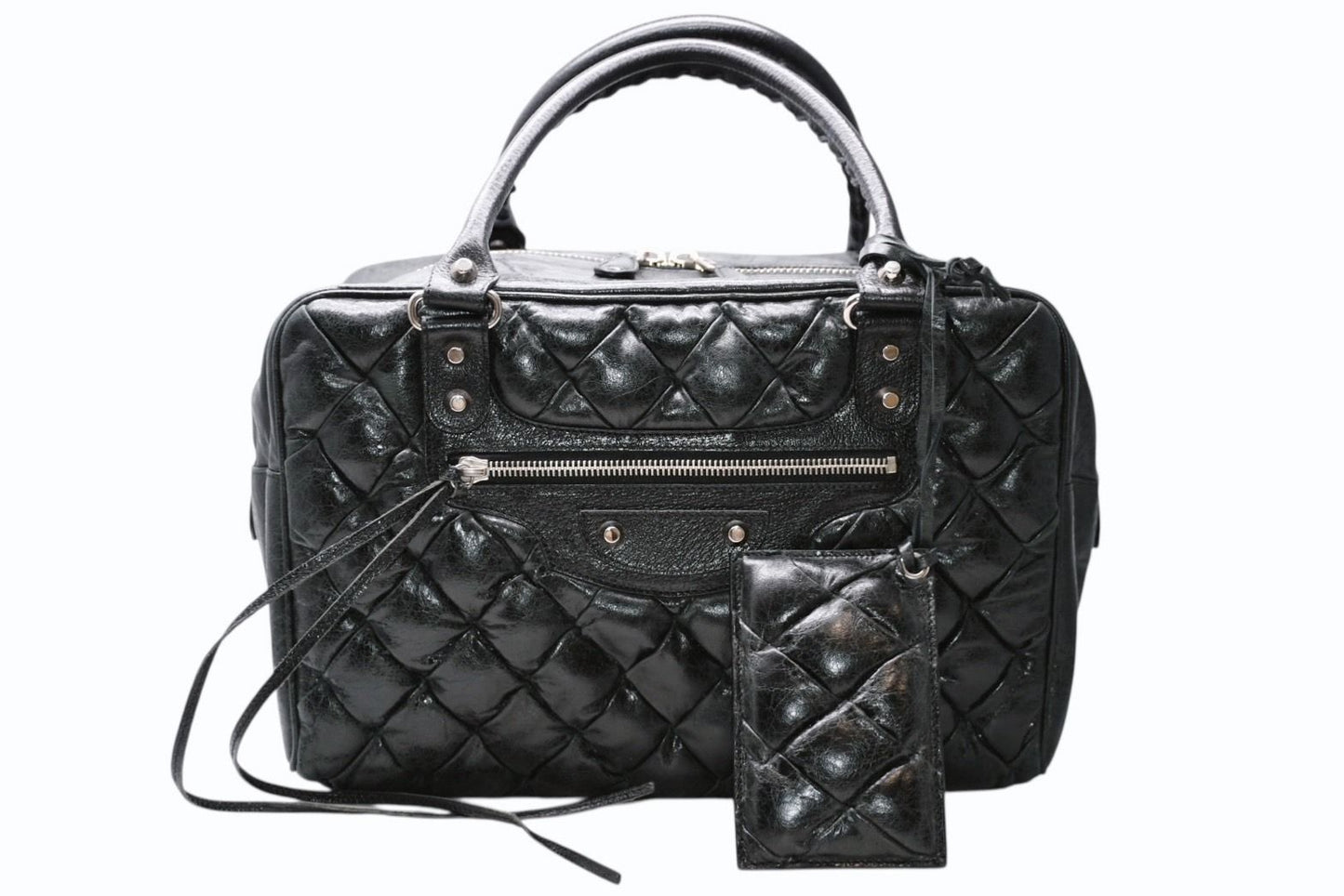 Balenciaga Matelasse City Black Calfskin Silver Mini Boston Bag