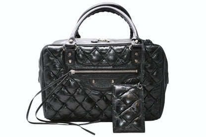 Balenciaga Matelasse City Black Calfskin Silver Mini Boston Bag