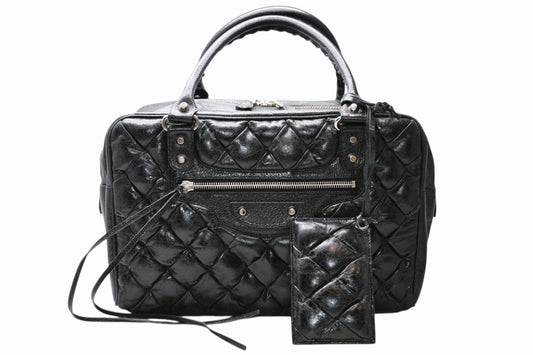 Balenciaga Matelasse City Black Calfskin Silver Mini Boston Bag