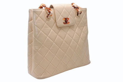 Chanel Chain Bag CC Logo Lambskin Beige Brown Tortoiseshell Pattern — view 3