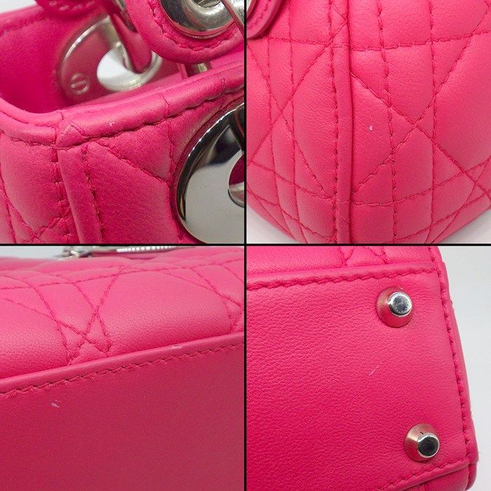 Dior Shoulder Bag Lady Dior Mini Pink Cannage Lambskin Silver