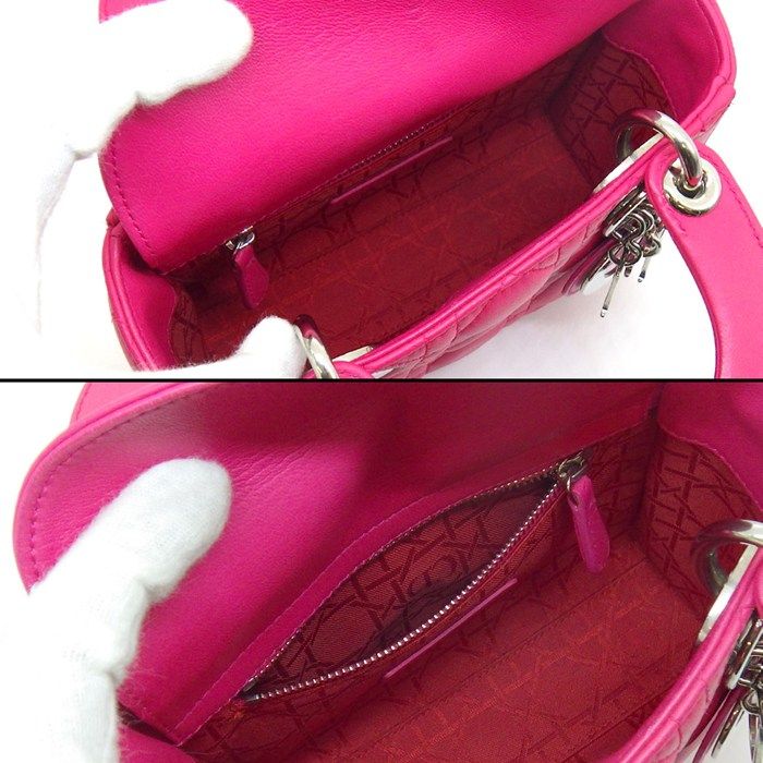 Dior Shoulder Bag Lady Dior Mini Pink Cannage Lambskin Silver