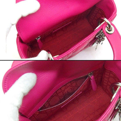 Dior Shoulder Bag Lady Dior Mini Pink Cannage Lambskin Silver