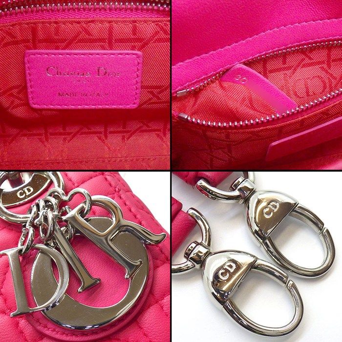 Dior Shoulder Bag Lady Dior Mini Pink Cannage Lambskin Silver