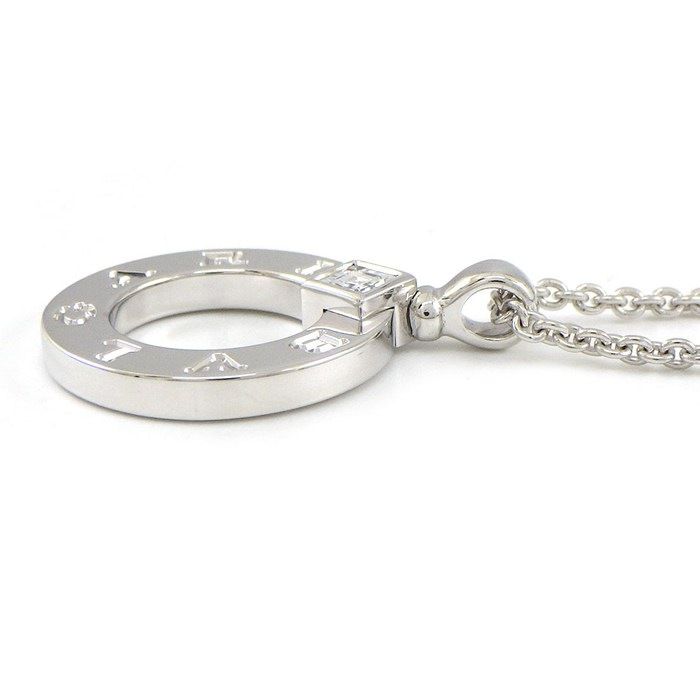 Bvlgari Necklace Round Circle Logo 1 Point Square Cut Diamond