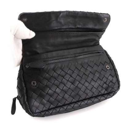 Bottega Veneta Intrecciato Chain Shoulder Bag Leather Black