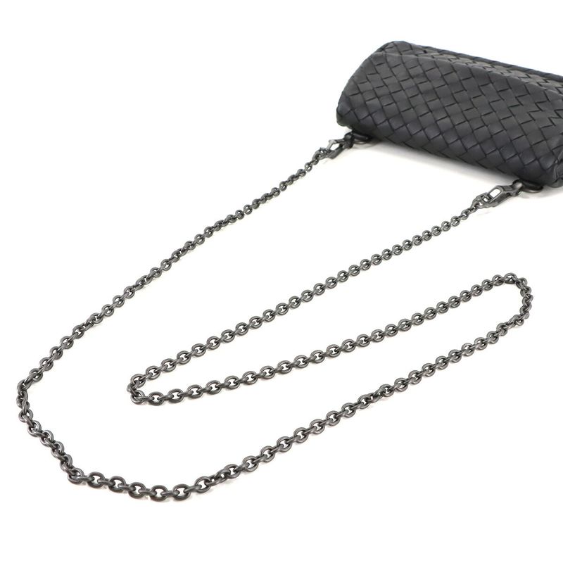 Bottega Veneta Intrecciato Chain Shoulder Bag Leather Black