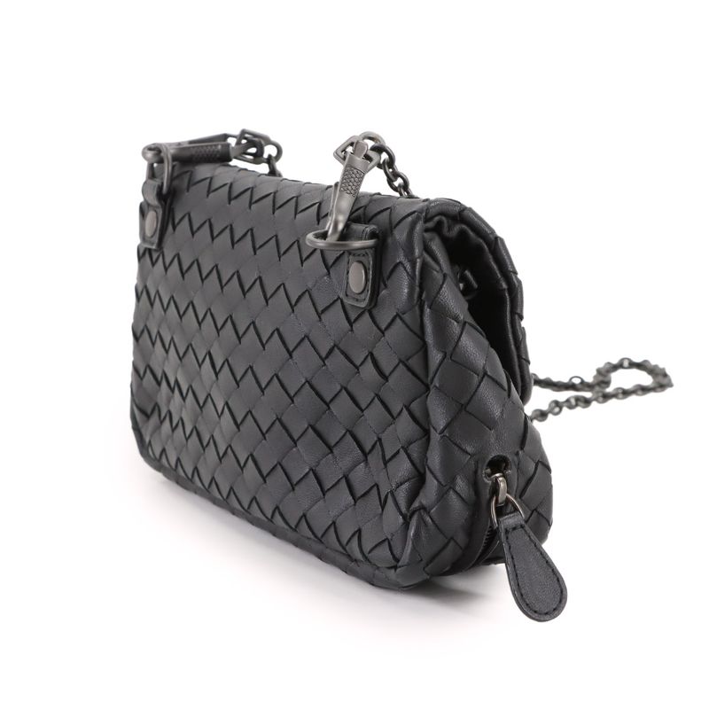 Bottega Veneta Intrecciato Chain Shoulder Bag Leather Black
