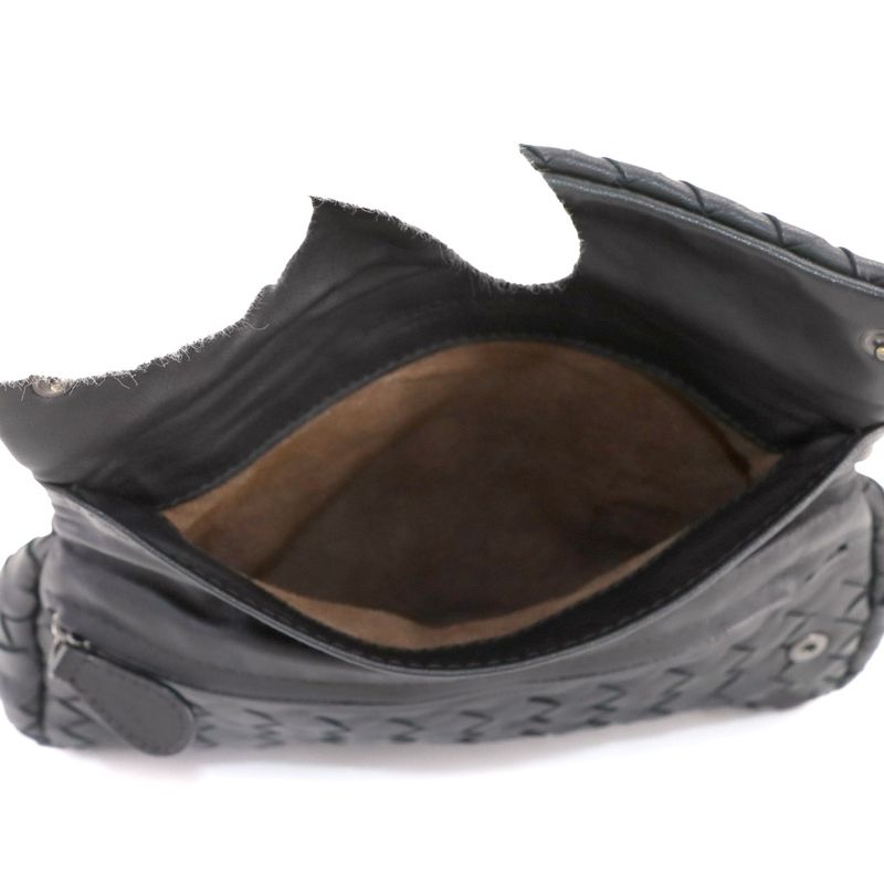 Bottega Veneta Intrecciato Chain Shoulder Bag Leather Black