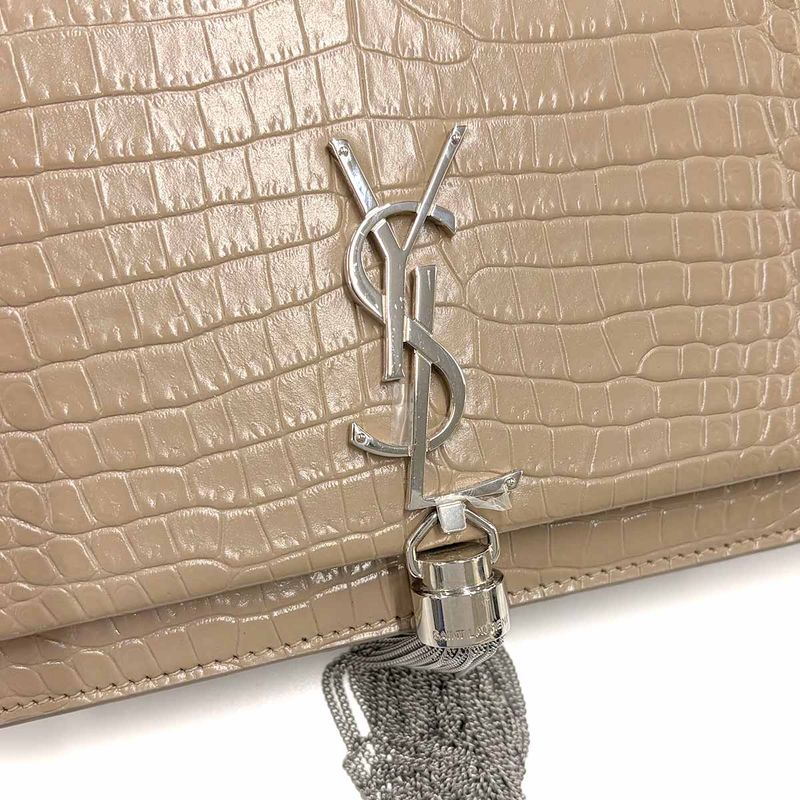 Saint Laurent Kate Chain Wallet Bifold Croco