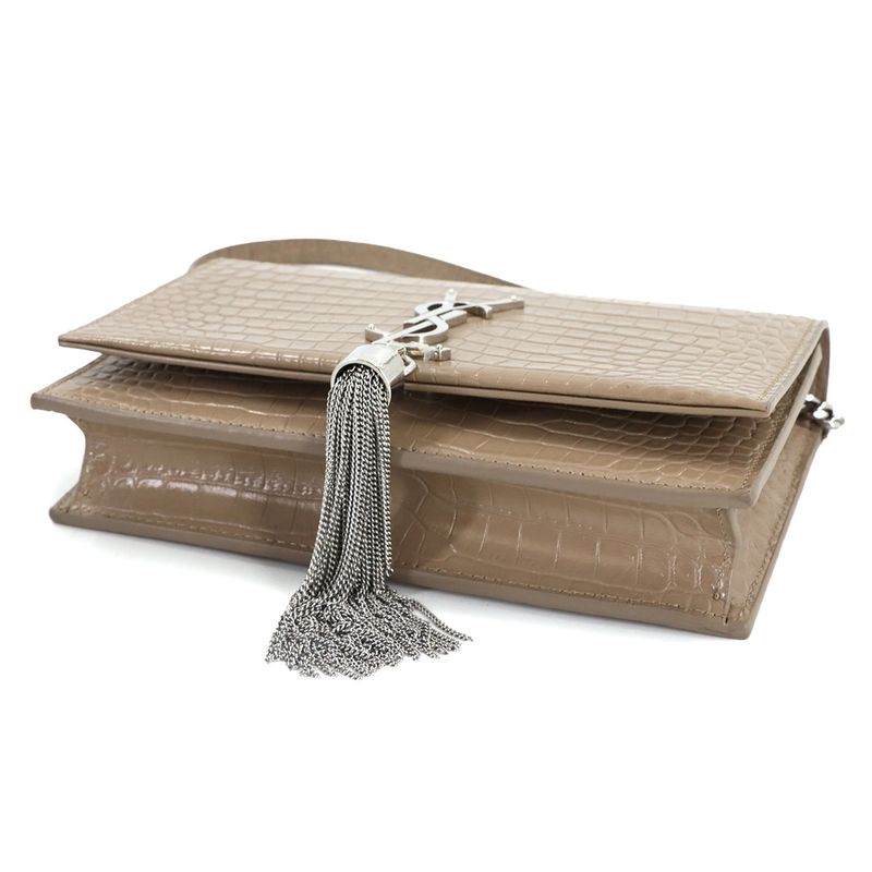 Saint Laurent Kate Chain Wallet Bifold Croco