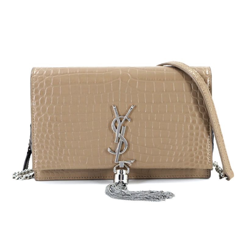 Saint Laurent Kate Chain Wallet Bifold Croco