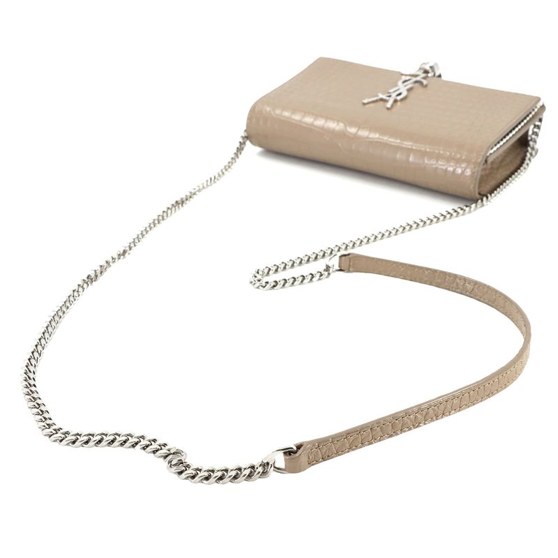 Saint Laurent Kate Chain Wallet Bifold Croco