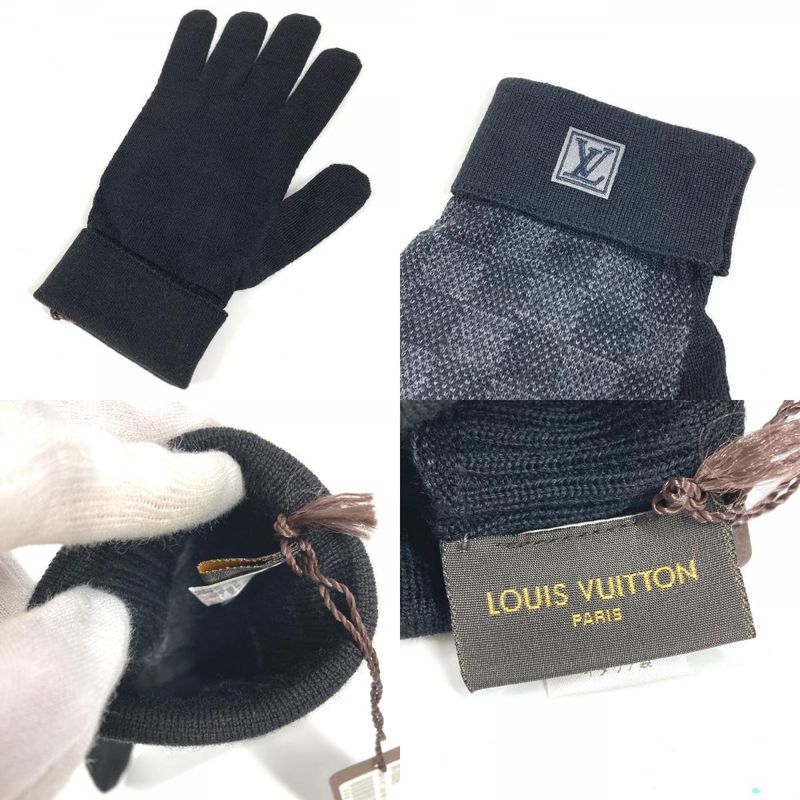 Louis Vuitton Gloves Gon Petit Damier Wool Black