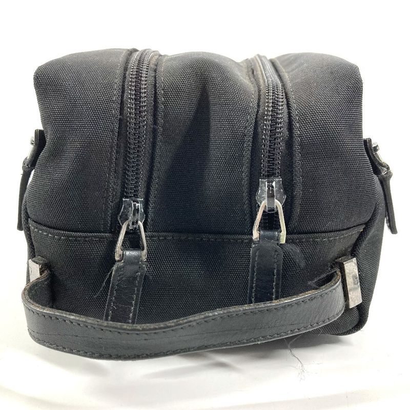 Gucci Second Bag Logo Zip Leather Canvas Black