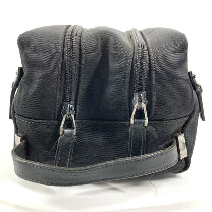 Gucci Second Bag Logo Zip Leather Canvas Black