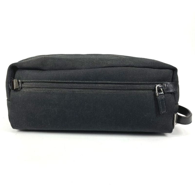 Gucci Second Bag Logo Zip Leather Canvas Black