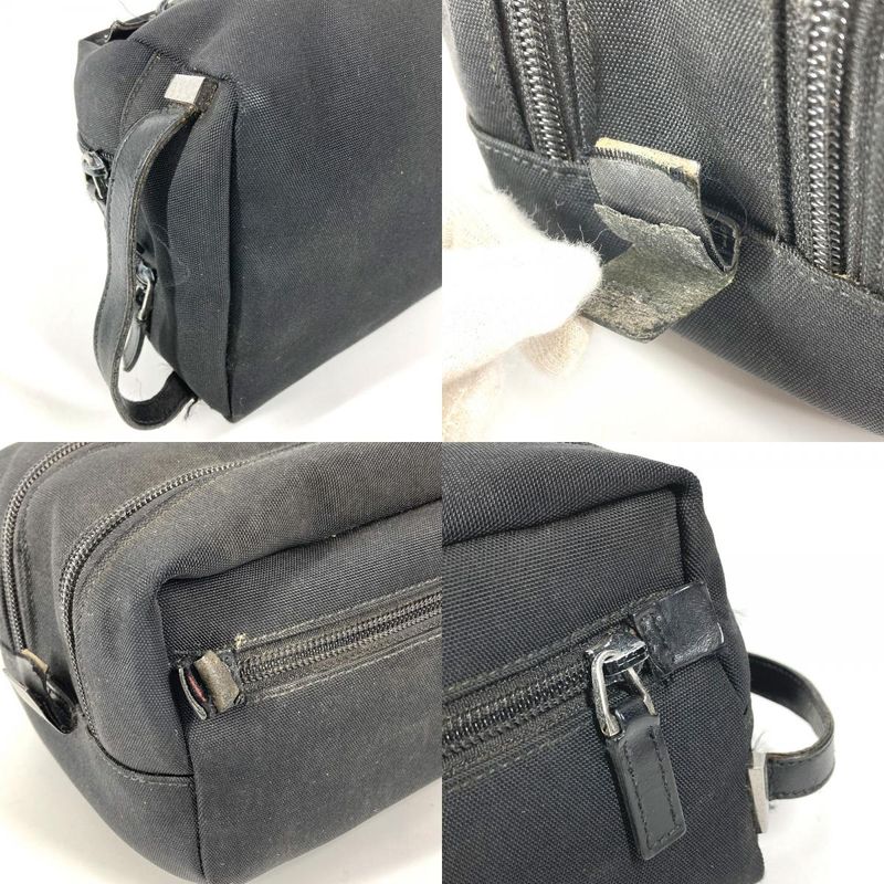 Gucci Second Bag Logo Zip Leather Canvas Black