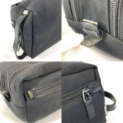 Gucci Second Bag Logo Zip Leather Canvas Black