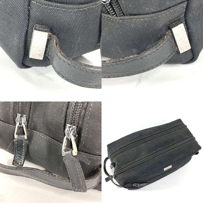 Gucci Second Bag Logo Zip Leather Canvas Black