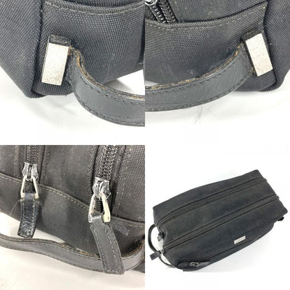Gucci Second Bag Logo Zip Leather Canvas Black