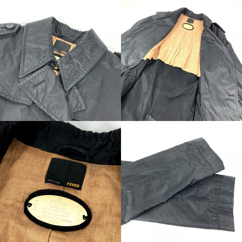 Fendi Trench Coat Selleria Logo Nylon Black