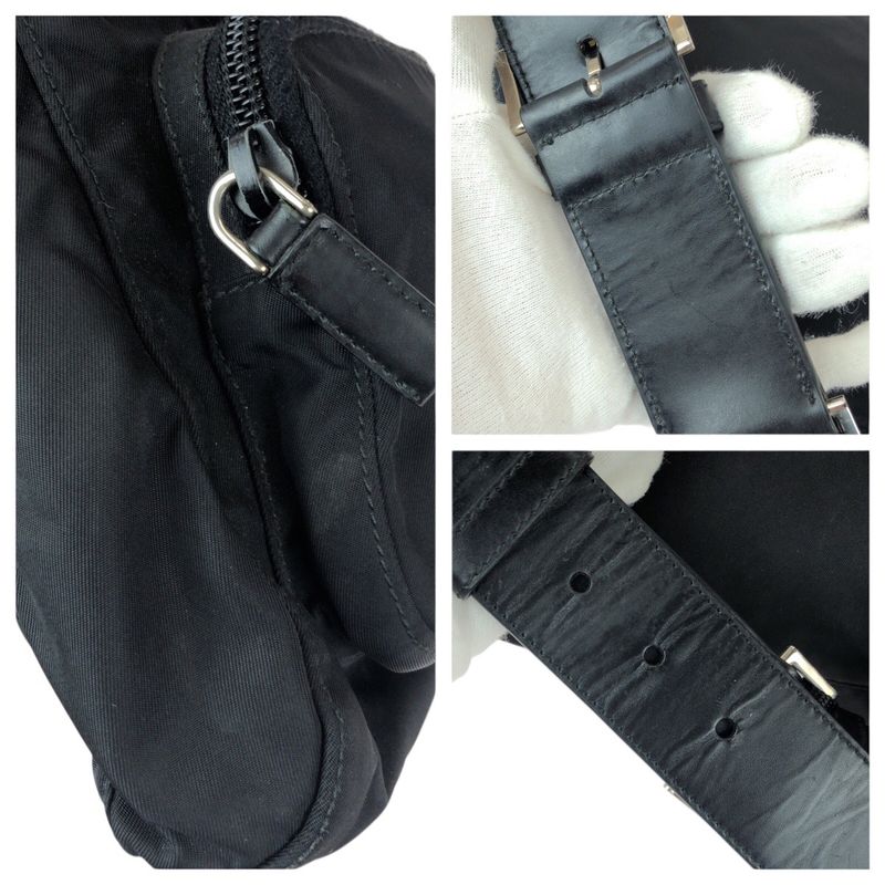 Prada Tessuto Black Silver Nylon Leather Belt Bag