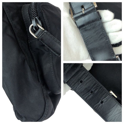 Prada Tessuto Black Silver Nylon Leather Belt Bag