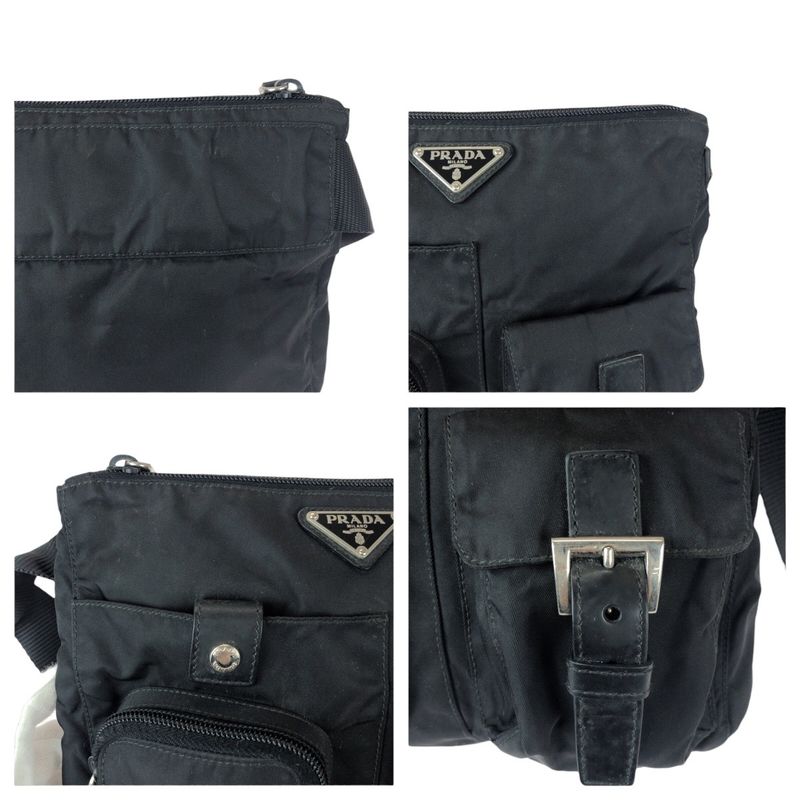 Prada Tessuto Black Silver Nylon Leather Belt Bag