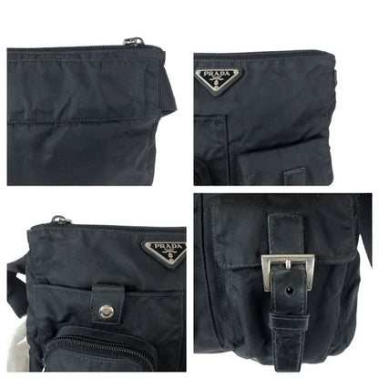 Prada Tessuto Black Silver Nylon Leather Belt Bag