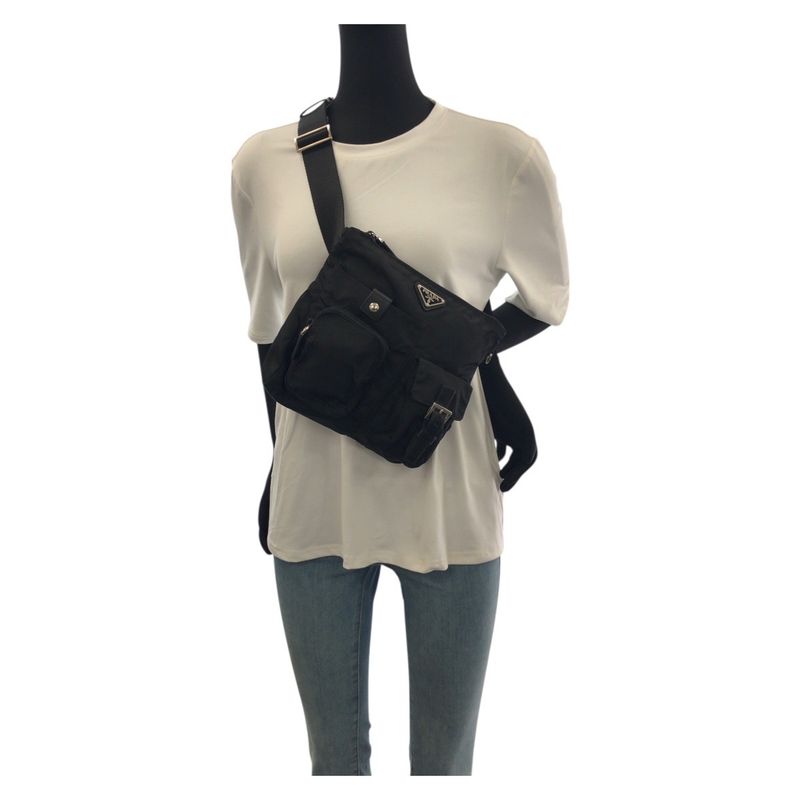 Prada Tessuto Black Silver Nylon Leather Belt Bag