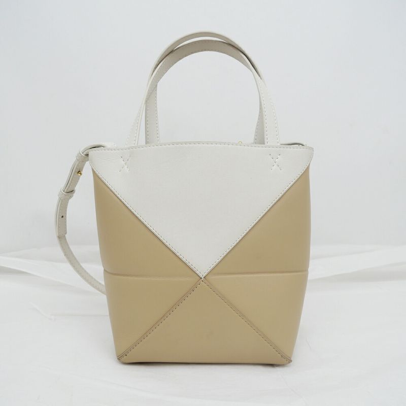 Loewe Puzzle Fold Mini Shoulder Bag Hand Bicolor Ivory Beige