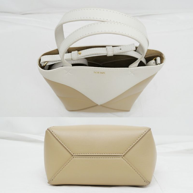 Loewe Puzzle Fold Mini Shoulder Bag Hand Bicolor Ivory Beige