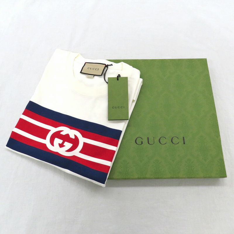 Gucci Interlocking Stripe Logo Print T-Shirt White XS Short Sleeve