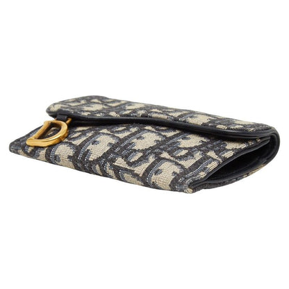Dior Blue Jacquard Coin Case Wallet Navy Canvas Leather