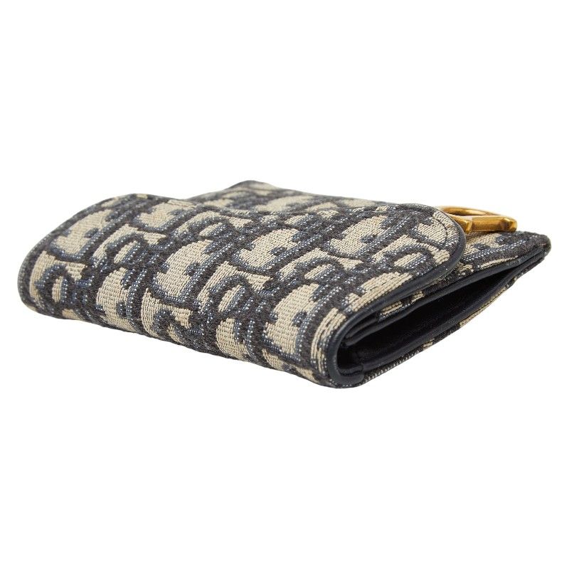 Dior Blue Jacquard Coin Case Wallet Navy Canvas Leather