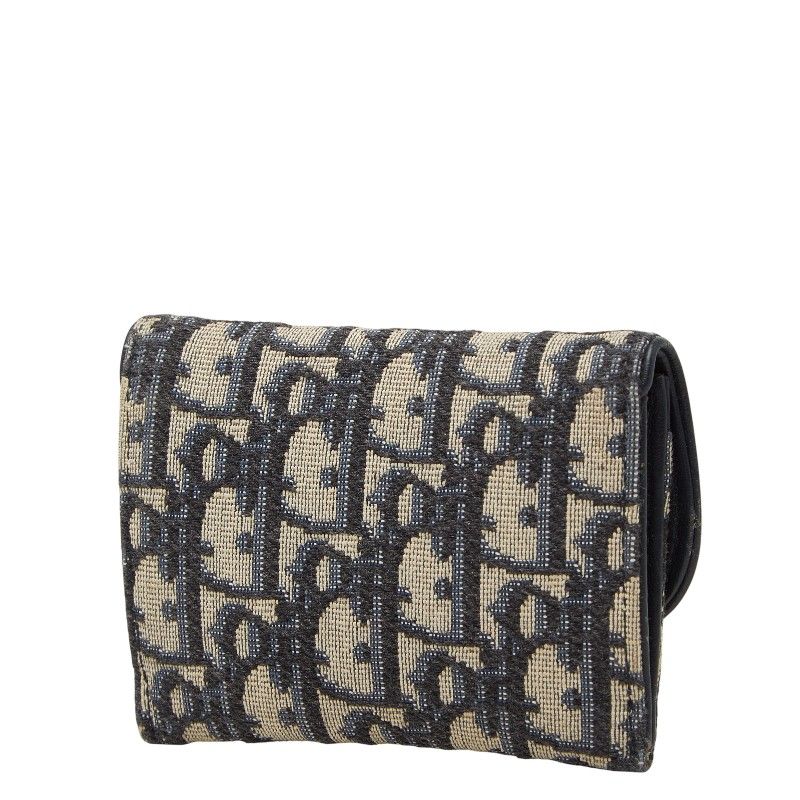 Dior Blue Jacquard Coin Case Wallet Navy Canvas Leather