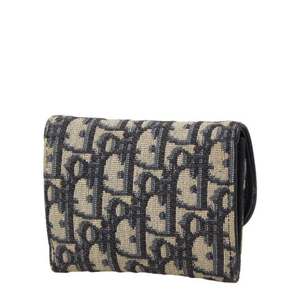 Dior Blue Jacquard Coin Case Wallet Navy Canvas Leather