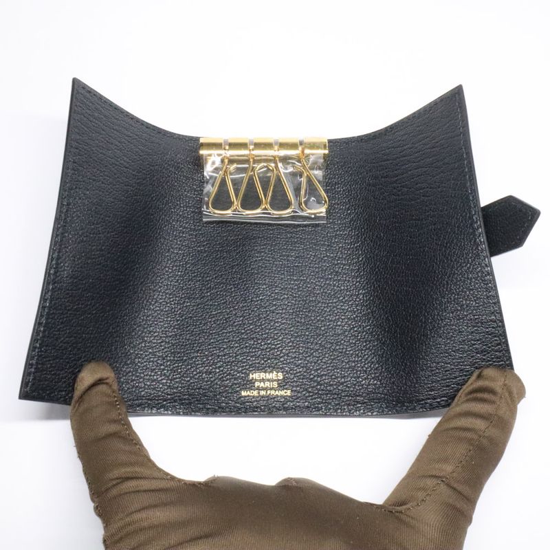 Hermes Bearn 4 Key Case Chevre Mysore Black Gold Key Holder