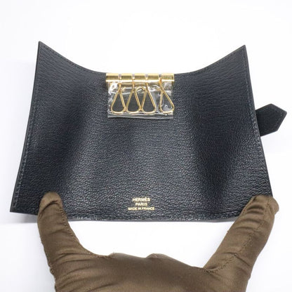 Hermes Bearn 4 Key Case Chevre Mysore Black Gold Key Holder